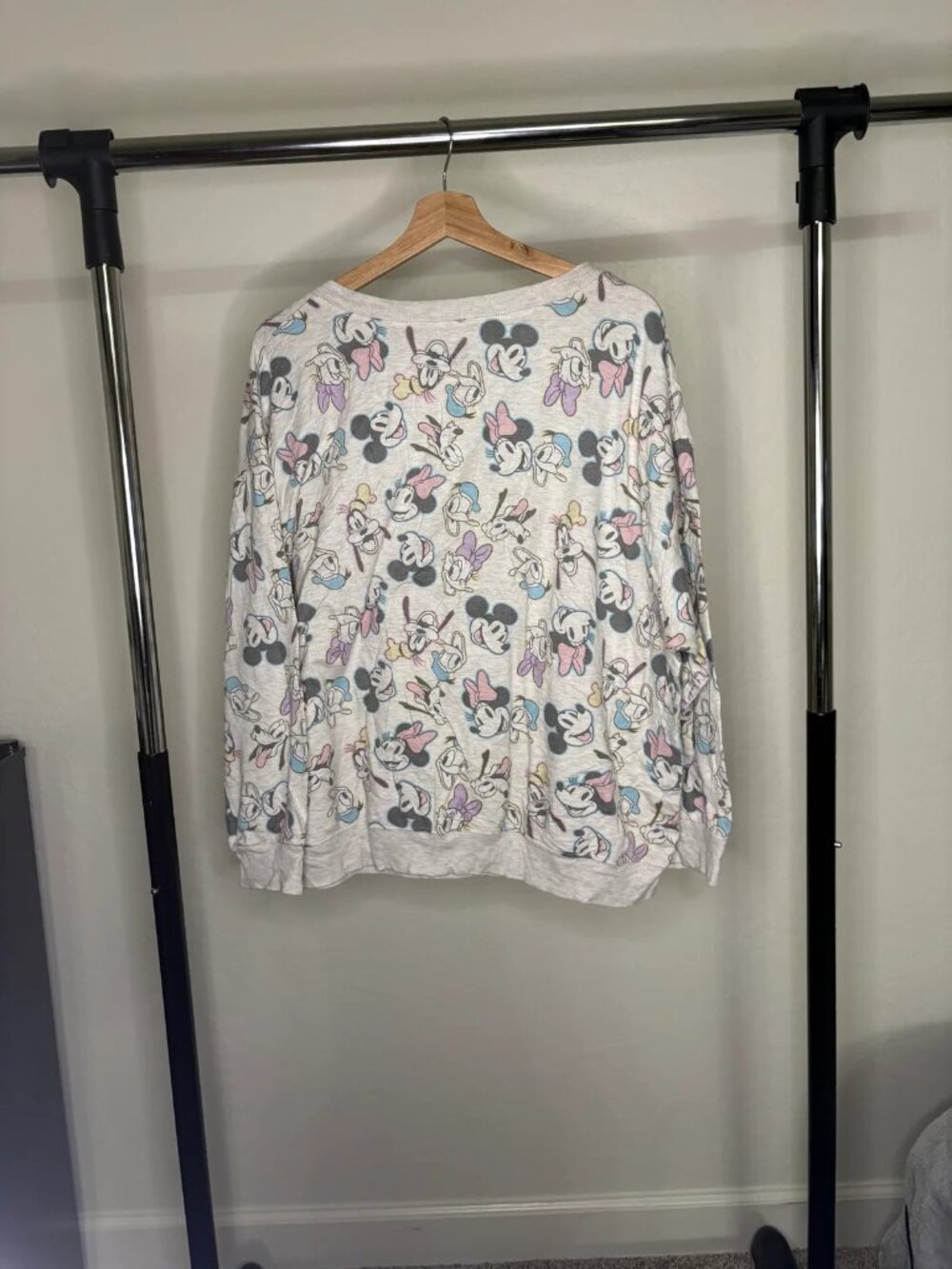 Disney Mickey & Friends All-Over Print Henley Sweatshirt Oatmeal Pastel Womens L